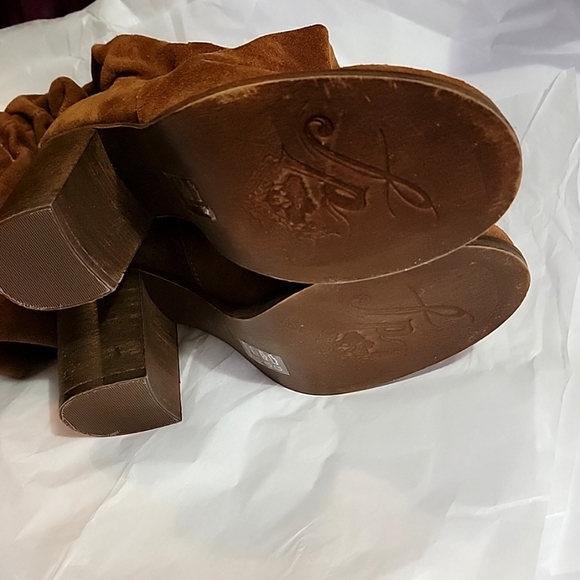 New Free People Elle Tall Slouch Boots Distressed Rust Suede Block Heel - Picture 6 of 8